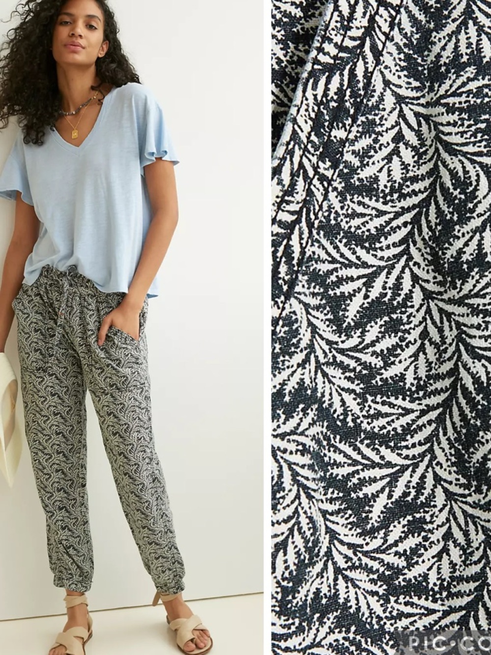 Anthropologie Rhys Black & White Leaf-Print Jogger Pants size small